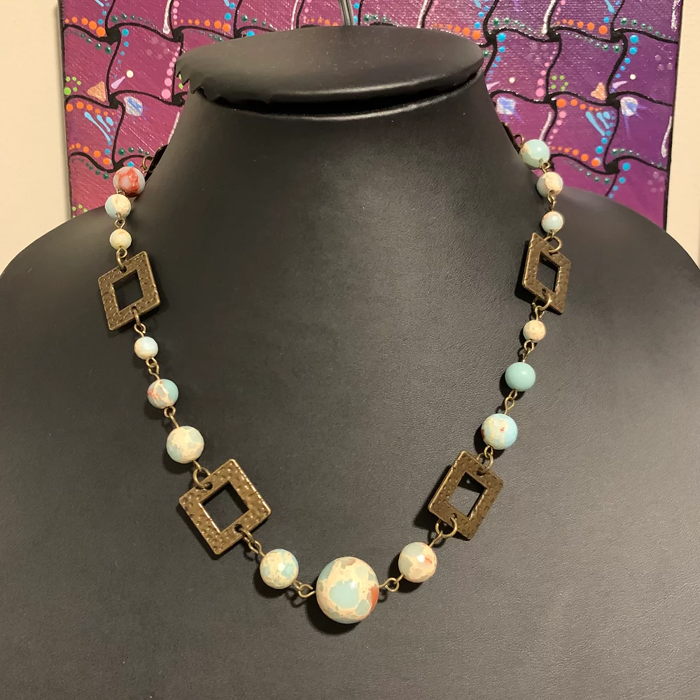 Beaded Necklace with Oxidized Brass Chain