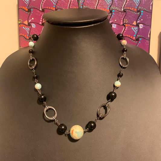 Beaded Necklace with Gunmetal Chain