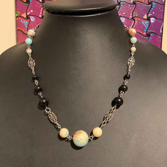 Beaded Necklace with Silver Chain